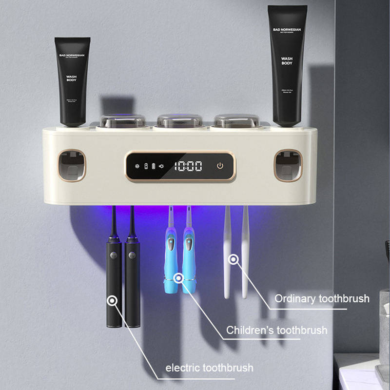 智能杀菌烘干牙刷架壁挂式风干牙刷置物架双挤牙膏器牙刷消毒器